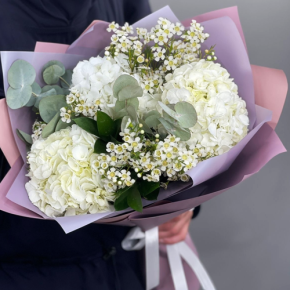 Букет "Суприм" из гортензий и хамелациума в Фрязино