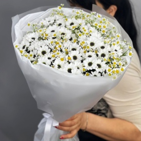 Букет "Понарошку" из хризантем сантини и ромашек в Фрязино