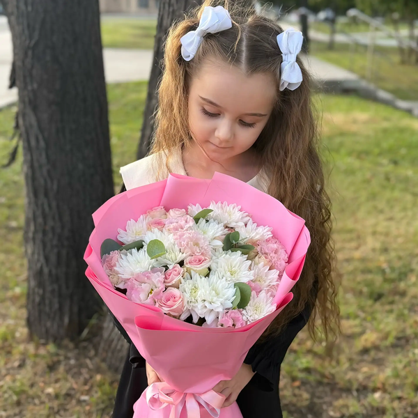 Букет из хризантем, эустом и роз в Фрязино