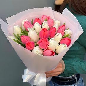 Букет из 25 кораллово-белых тюльпанов в Фрязино