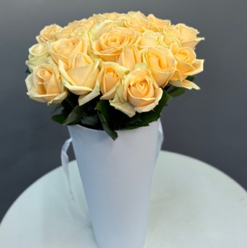 25 кремовых роз в конусе в Фрязино